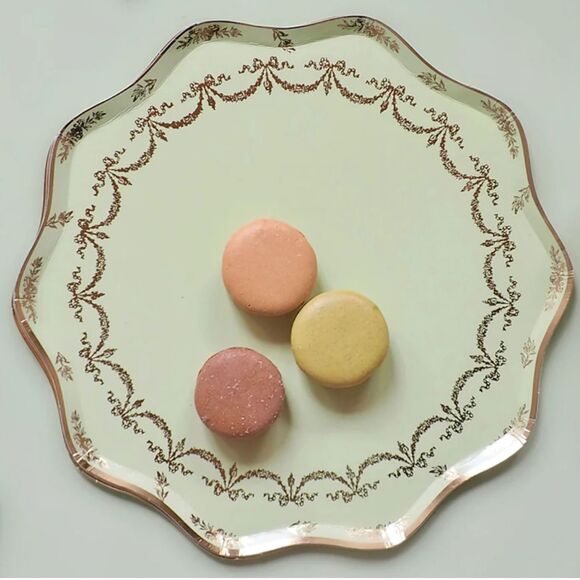 Meri Meri Laduree Paris 8-Green/Gold Paper Plates Per Package, 7-Packages Total - Picture 2 of 5